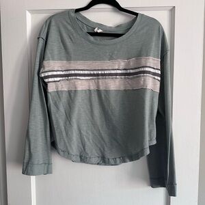 Wishlist Sage and Gray Striped Long Sleeve Top